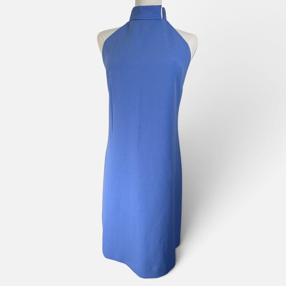 Vince Camuto Dress Womens 8 Blue Halter Mock Neck Midi Sheath Cocktail Career